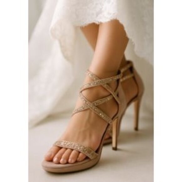 Jessica Simpson Size 7 Designer Stiletto High Heel Sandal Champagne Women - Picture 3 of 15